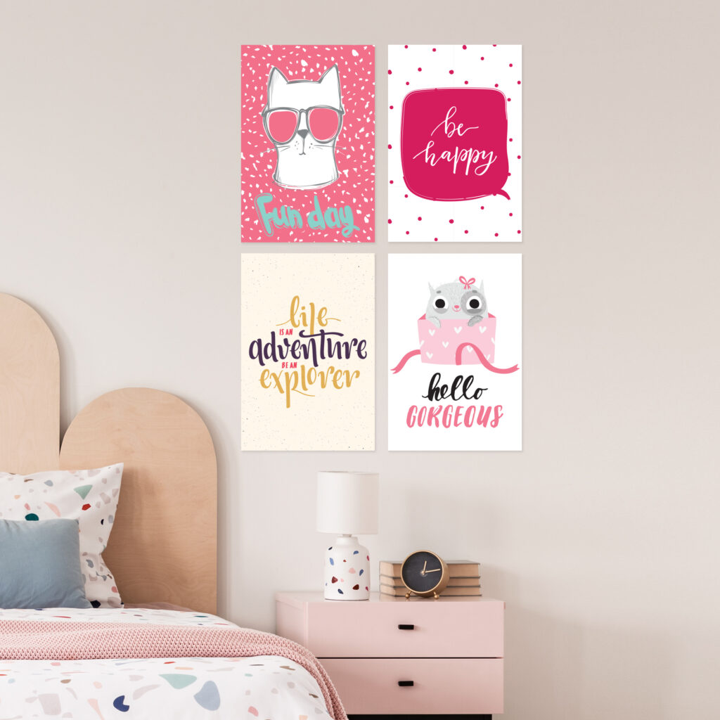 Placas Decorativas com Frases Happy Cat 20x30cm Kit 4un
