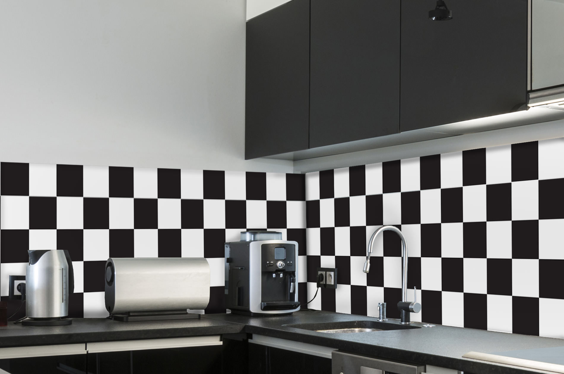 Papel de parede adesivo xadrez preto e branco banheiro