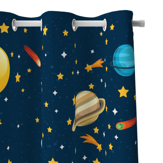 cortina infantil para quarto sistema solar