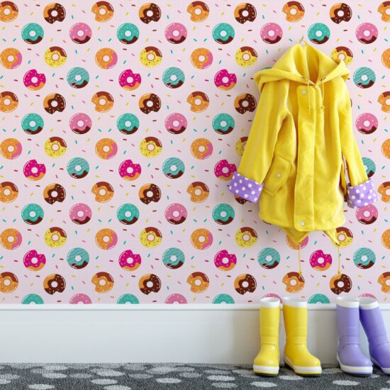 Papel de Parede Adesivo Donuts e Confetes Coloridos 57x270cm
