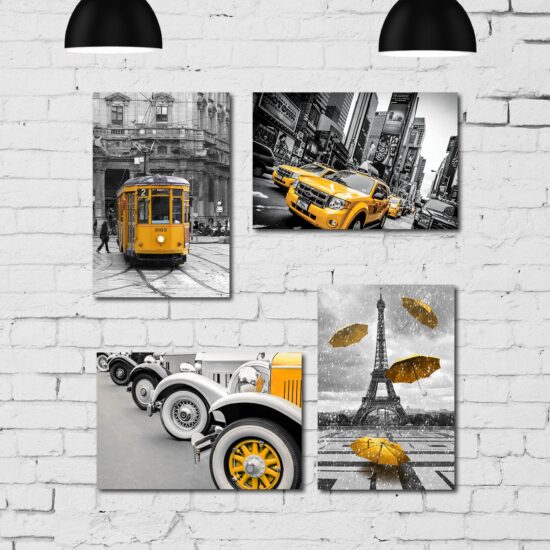Kit Placa Decorativa MDF Cidades em Detalhe Amarelo