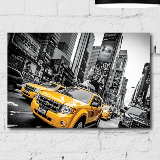 Kit Placa Decorativa MDF Cidades em Detalhe Amarelo Taxi de NY