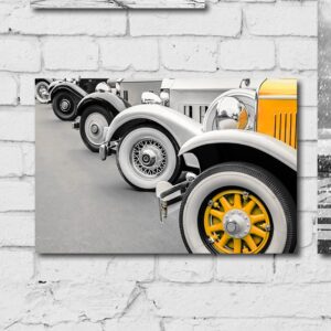 Kit Placa Decorativa MDF Cidades em Detalhe Amarelo Close Carro Antigo