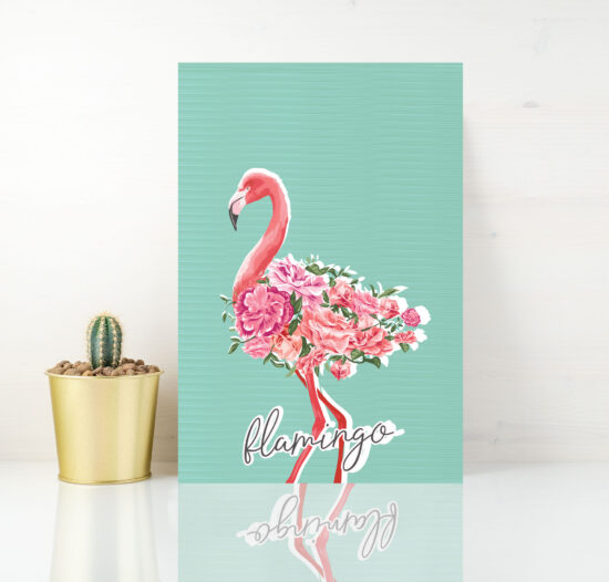 Placa Decorativa MDF Flamingos e Flores 20x30cm