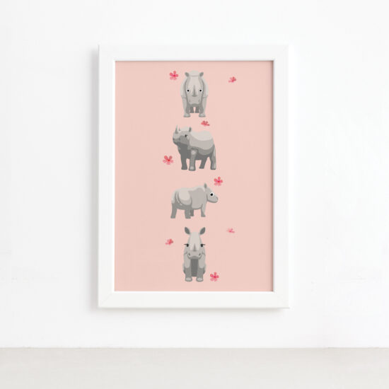 Quadro Infantil Rinoceronte Quarteto Moldura Branca 22x32cm,Quadro Infantil Rinoceronte Quarteto Moldura Branca 22x32cm