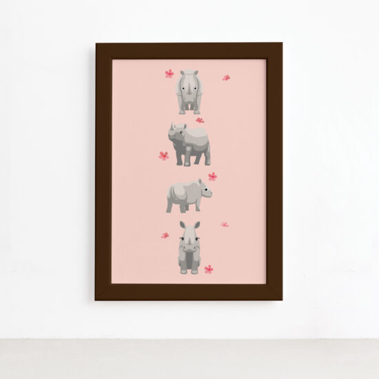Quadro Infantil Rinoceronte Quarteto Moldura Marrom 22x32cm,Quadro Infantil Rinoceronte Quarteto Moldura Marrom 22x32cm