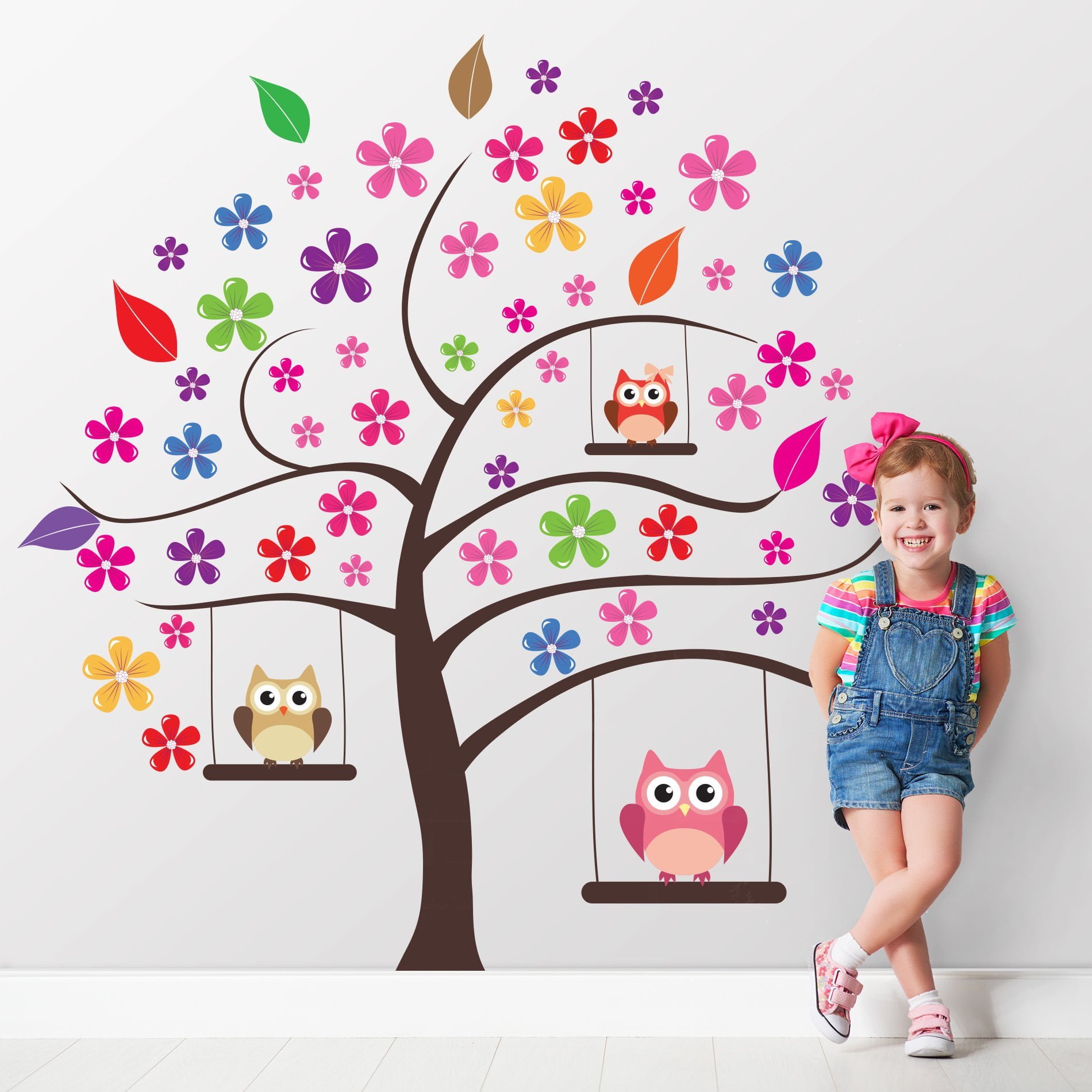 Autocolantes de parede para crianças - coruja cor-de-rosa e