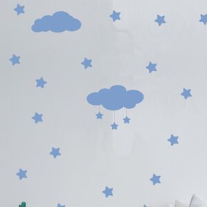 Adesivo de Parede Infantil Nuvens Lua e Estrelas Azul