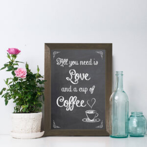 Quadro Decorativo com Moldura Marrom Amor e Café