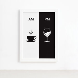 Quadro Vinho e Café AM/PM Minimalista Moldura Branca 22x32cm,Quadro Vinho e Café AM/PM Minimalista Moldura Branca 22x32cm