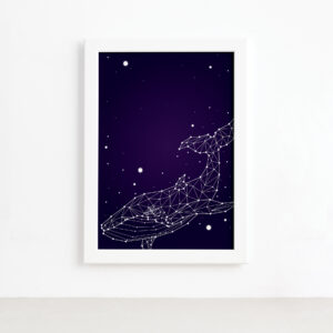 Quadro Constelação Baleia Moldura Branca 22x32cm,Quadro Constelação Baleia Moldura Branca 22x32cm