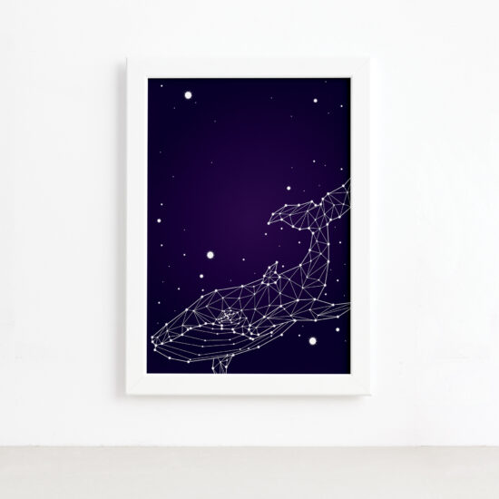 Quadro Constelação Baleia Moldura Branca 22x32cm,Quadro Constelação Baleia Moldura Branca 22x32cm