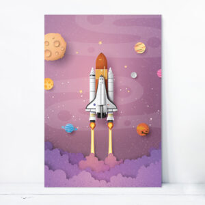 Placa Decorativa MDF Astronauta Foguete na Galáxia