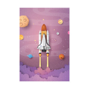 Placa Decorativa MDF Astronauta Foguete na Galáxia
