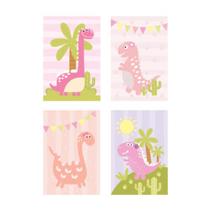 Placa Decorativa Dinossauro Baby Menina Kit 4un