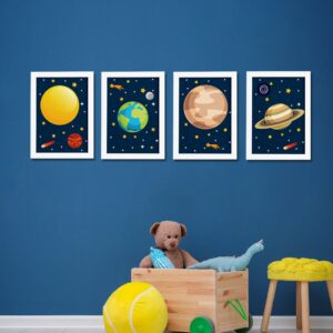 Quadros para Quarto Infantil Sistema Solar Planetas Kit 4un