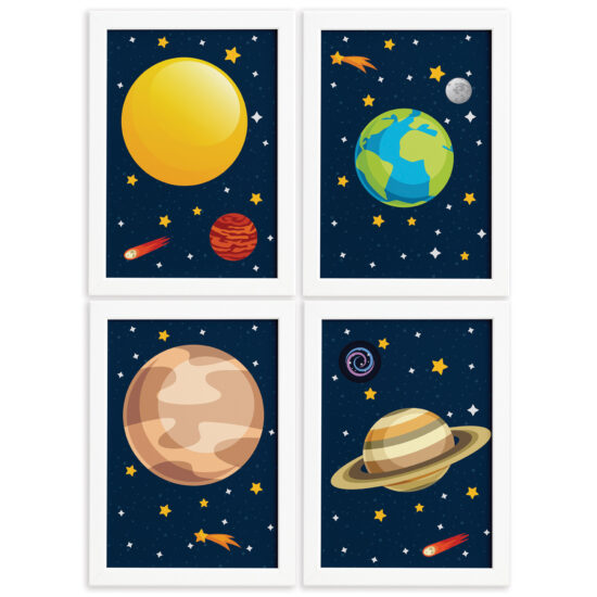 Quadros para Quarto Infantil Sistema Solar Planetas Kit 4unQuadros para Quarto Infantil Sistema Solar Planetas Kit 4un