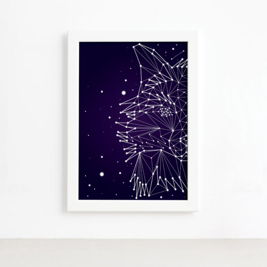 Quadro Constelação Lobo Moldura Branca 22x32cm,Quadro Constelação Lobo Moldura Branca 22x32cm