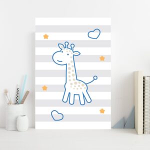 Placa Decorativa MDF Infantil Girafa Azul 20x30cm
