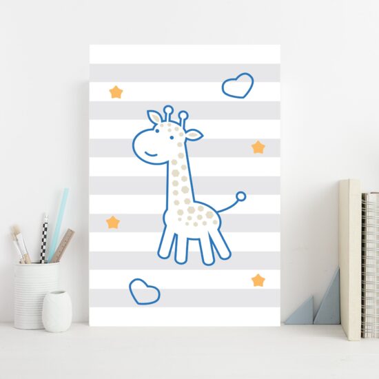 Placa Decorativa MDF Infantil Girafa Azul 30x40cm