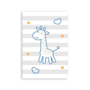 Placa Decorativa Girafa e Hipopótamo Azul Kit 4un 20x30cm