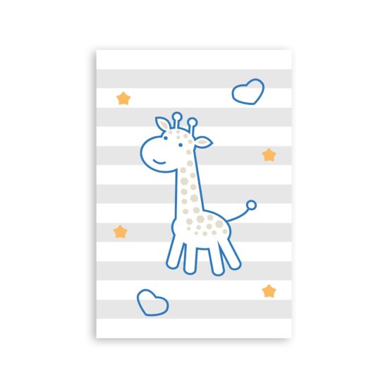 Placa Decorativa Girafa e Hipopótamo Azul Kit 4un 20x30cm