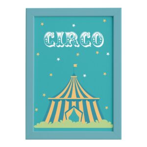 Quadro Infantil Circo Tenda para Quarto Moldura Azul