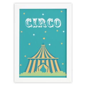 Quadro Infantil Circo Tenda para Quarto Moldura Branca