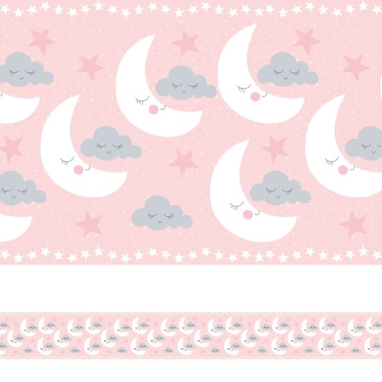 Faixa de Parede Nuvens e Lua Rosa Quarto de Meninas 6mx15cm