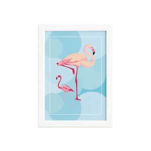 Quadro Decorativo MDF Flamingos e Círculos Moldura Branca 22x32cm