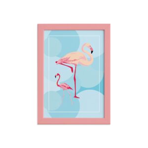Quadro Decorativo MDF Flamingos e Círculos Moldura Rosa 22x32cm