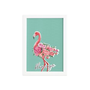 Quadro Decorativo MDF Flamingos e Flores Moldura Branca 22x32cm