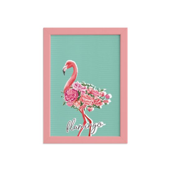 Quadro Decorativo MDF Flamingos e Flores Moldura Rosa 22x32cm