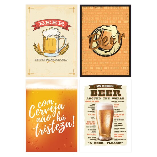 Placas Decorativas de Cerveja Beers 30x40cm Kit 4un