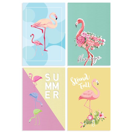 Kit de Placas Decorativas Flamingos 4un 30x40cm