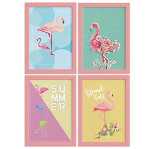 Quadros Decorativos Flamingos Moldura Rosa 4un 22x32cm