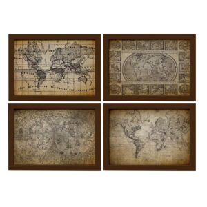 Quadros Mapas Antigos Vintage Moldura Marrom