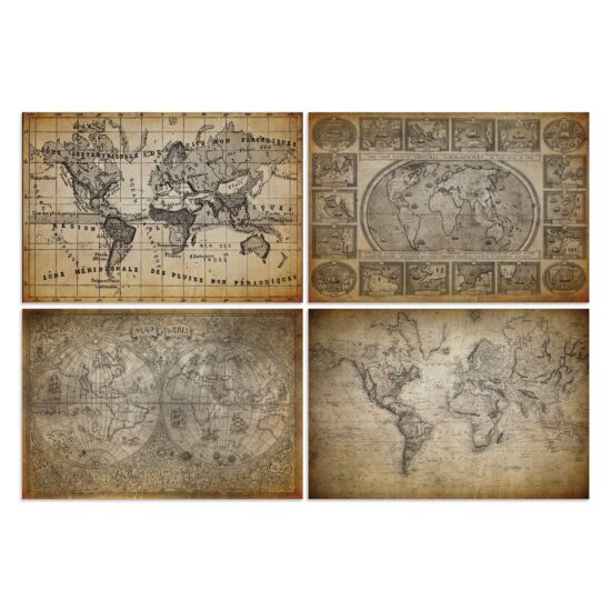 Placas Decorativas Vintage Mapas Antigos 20x30cm Kit 4un