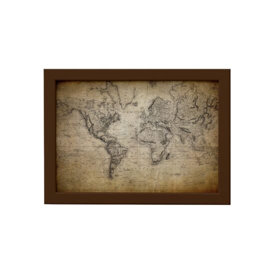 Quadro Vintage Mapa Mundi Antigo Moldura Marrom