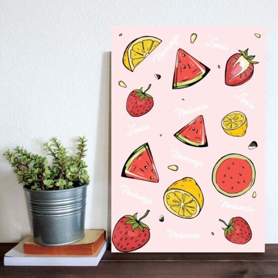 Placa Decorativa MDF Frutas Melancias e Limões 20x30cm