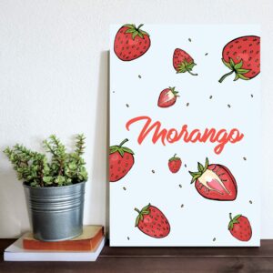 Placa Decorativa MDF Frutas Morangos 20x30cm
