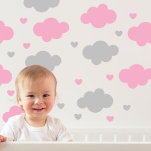 Adesivo de Parede Infantil Nuvens e Corações