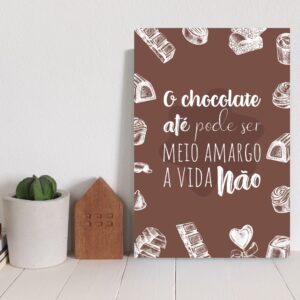 Placa Decorativa MDF Chocolate Frase Meio Amargo 20x30cm