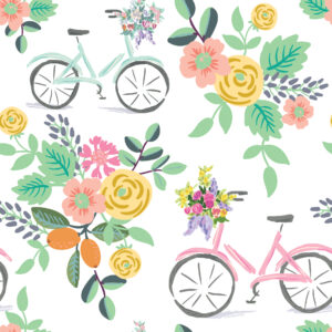 Papel de Parede Flores e Bicicletas Quarto Feminino