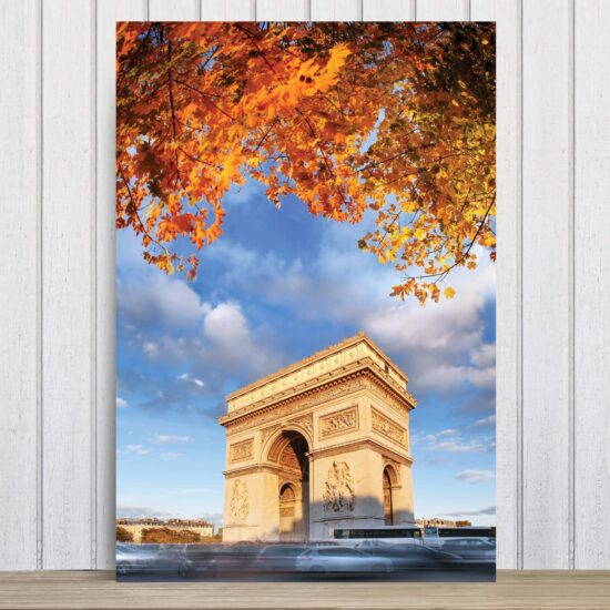 Placa Decorativa Foto Paris Arco do Triunfo Flores