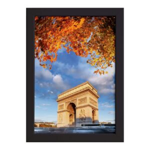 Quadro Foto Paris Arco do Triunfo Flores Moldura Preta