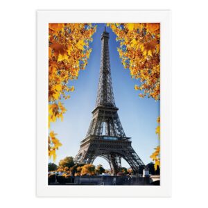 Quadro Foto Paris Torre Eiffel e Flores Moldura Branca