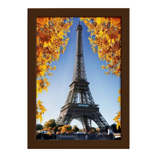 Quadro Foto Paris Torre Eiffel e Flores Moldura Marrom
