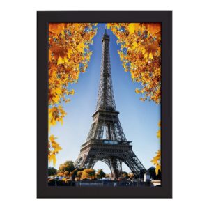Quadro Foto Paris Torre Eiffel e Flores Moldura Preta