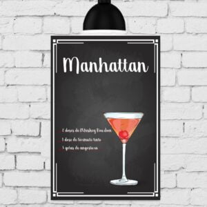 Placa Decorativa MDF Receitas de Drink Manhattan